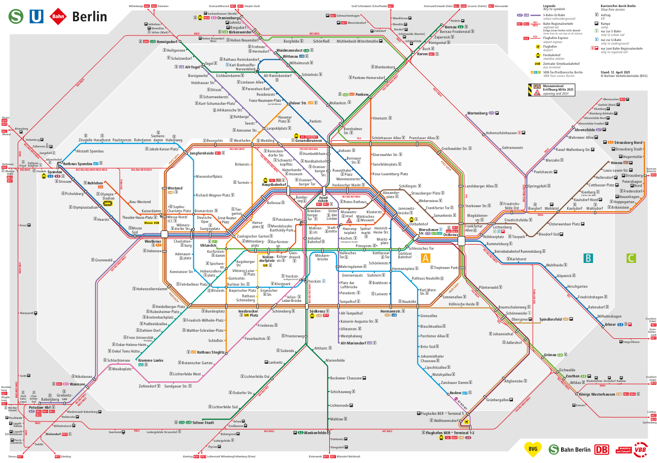 Route Map of Berlin's U- and S-Bahn Network (Source: https://sbahn.berlin/fahren/liniennetze/)