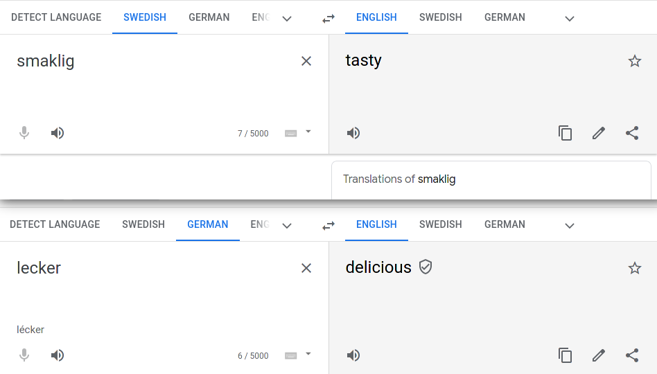 Example of words with the same original meaning being translated to different English words